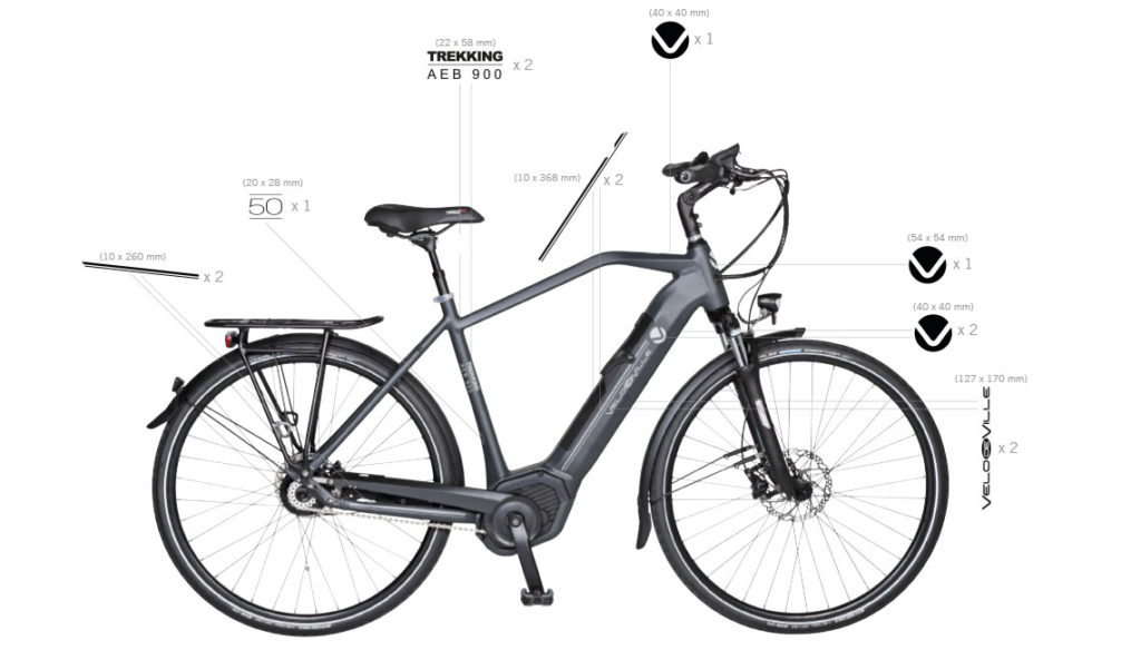 Seitenansicht eines mit Produktgrafiken versehenes Fahrrad der Firma ATZ