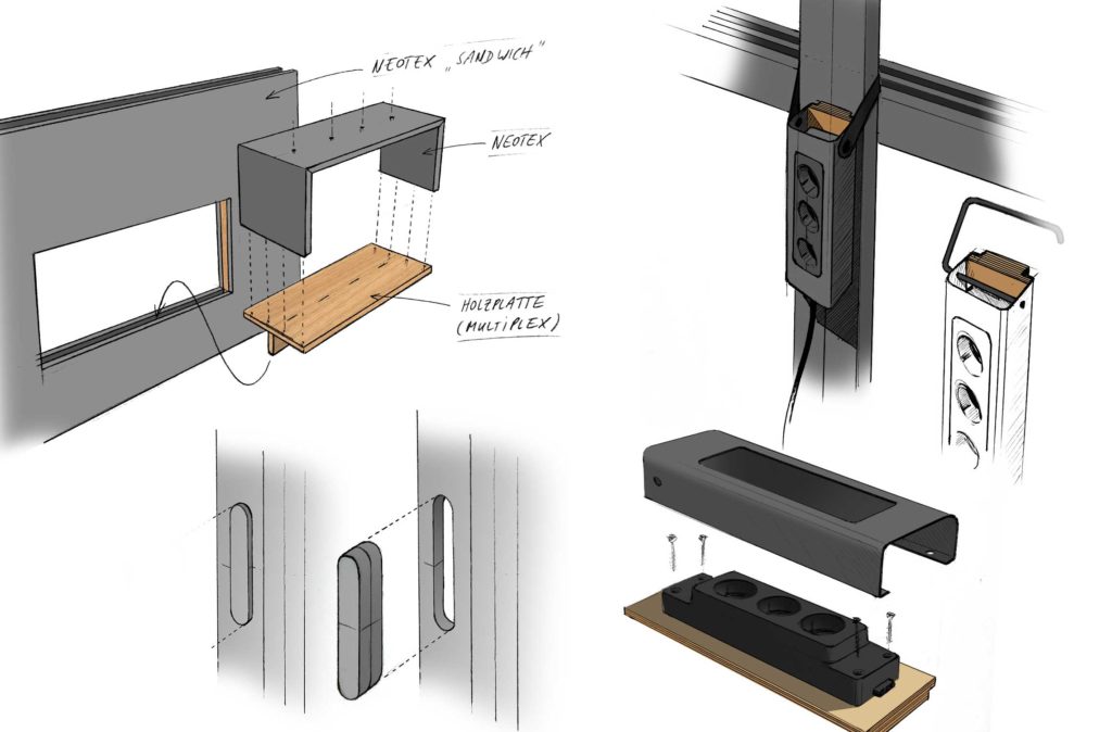 Zeichnungen Ideation Sketches Konzeption der Fleischer Büromöbel Open Wall