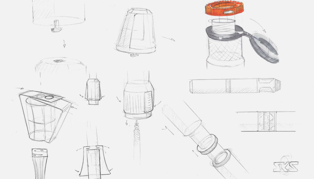 Zeichnungen Ideation Konzeption Sketches von der SKS Airflex Fahrradpumpe